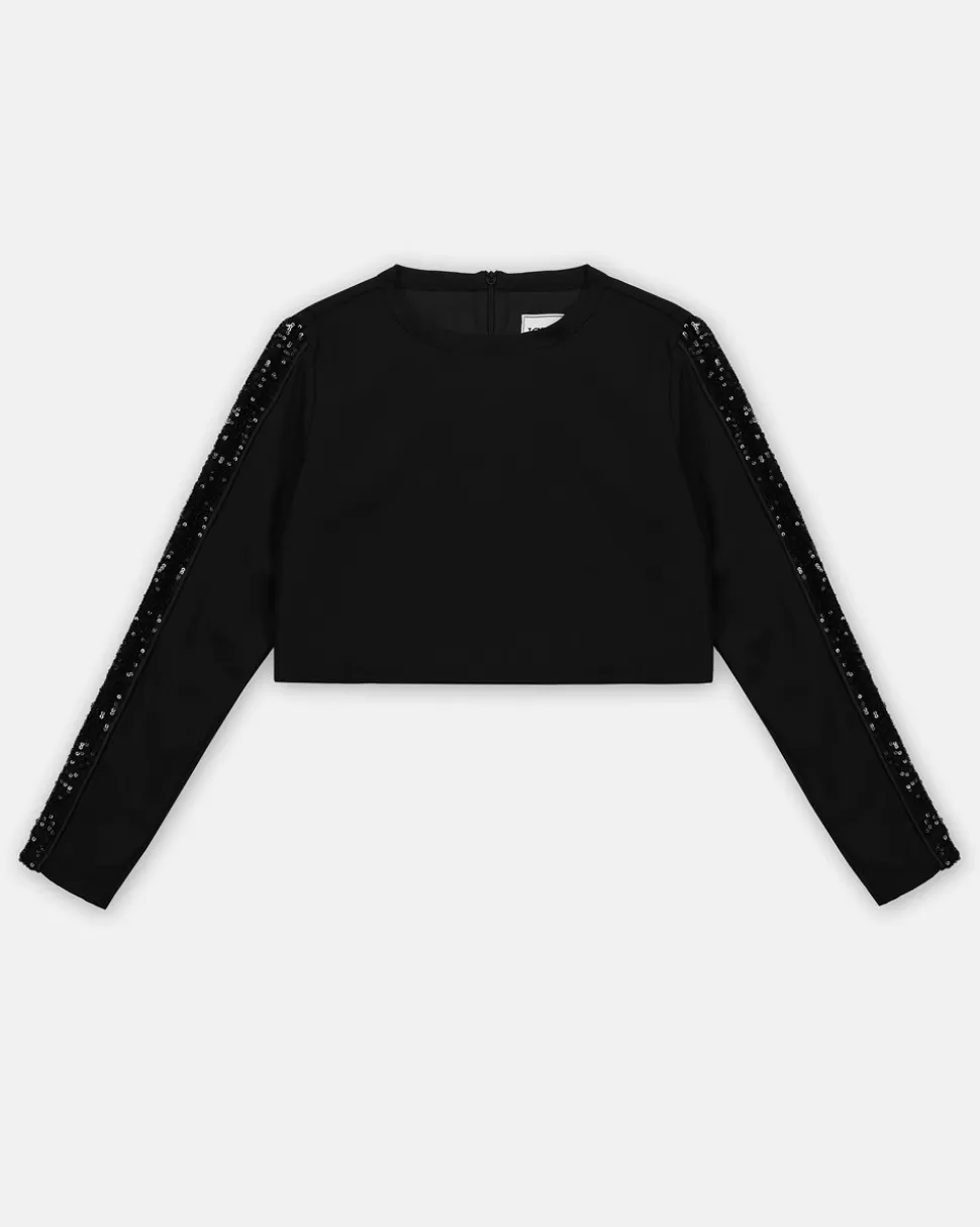 Iceberg Black Crew Neck Crop Sweatshirt With Sequins And Zip On The Back | Kids Girl Fw24