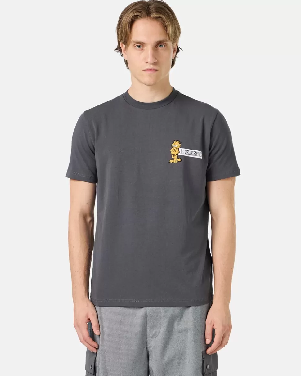 Iceberg Grey Slim-fit T-shirt In Sustainable Stretch Jersey With Garfield Print And Logo | Garfield | T-Shirts And Polo