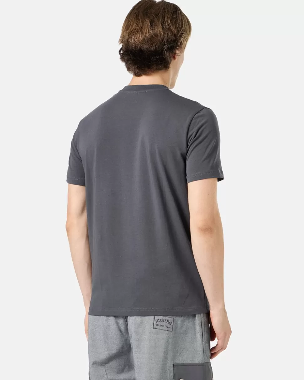 Iceberg Grey Slim-fit T-shirt In Sustainable Stretch Jersey With Garfield Print And Logo | Garfield | T-Shirts And Polo
