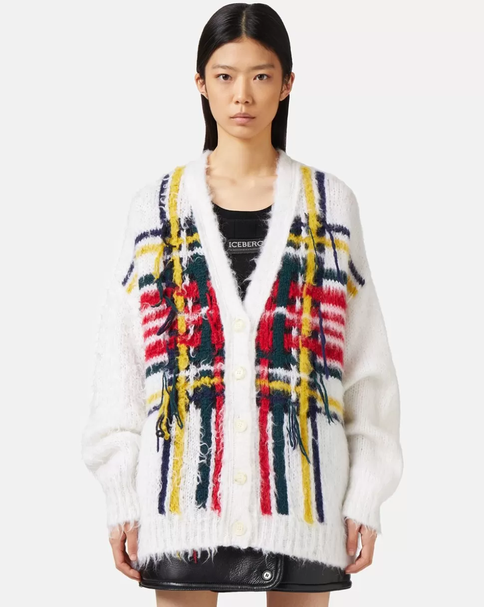 Iceberg Mohair Cardigan With Multicolor Check Inlay | Women Outerwear | Knitwear
