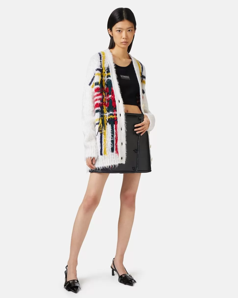 Iceberg Mohair Cardigan With Multicolor Check Inlay | Women Outerwear | Knitwear