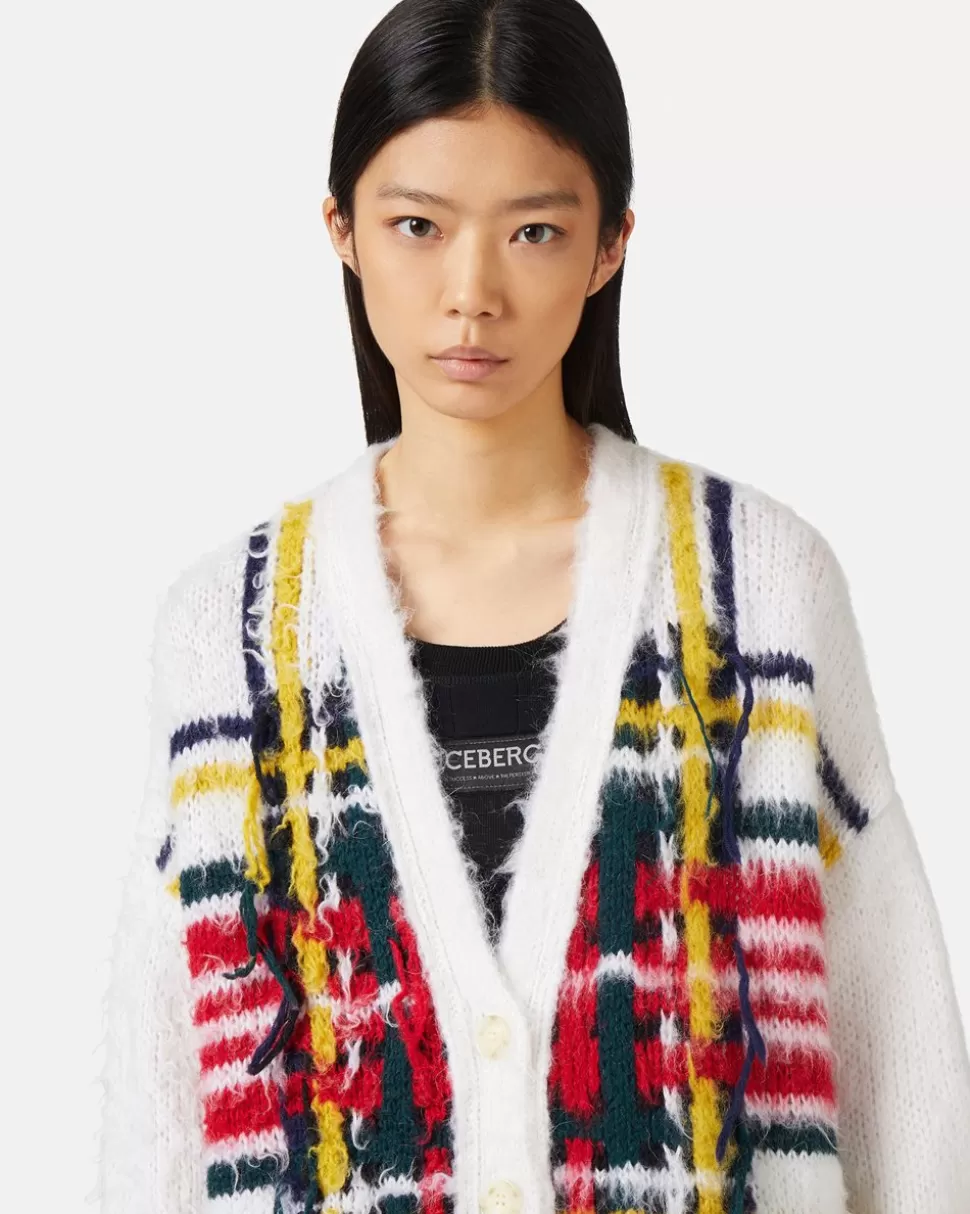 Iceberg Mohair Cardigan With Multicolor Check Inlay | Women Outerwear | Knitwear
