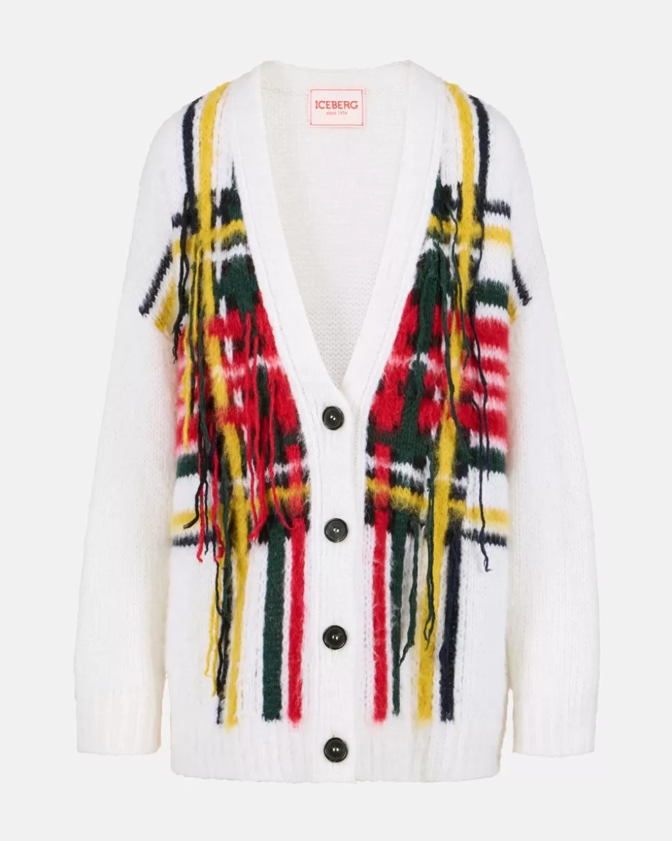 Iceberg Mohair Cardigan With Multicolor Check Inlay | Women Outerwear | Knitwear