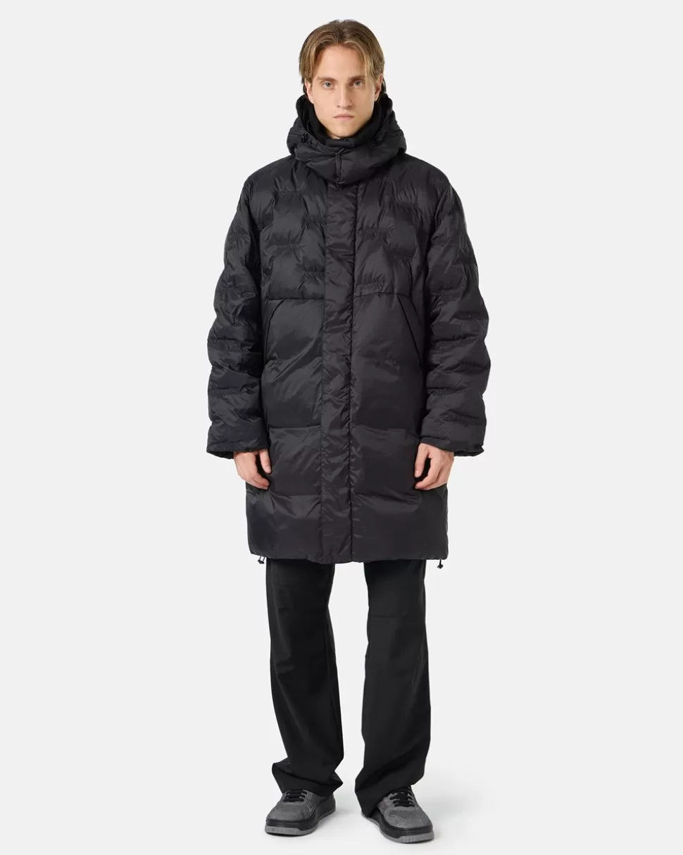 Iceberg Nylon Long Duvet Jacket With Allover Embroidery And Central Zip | Outerwear