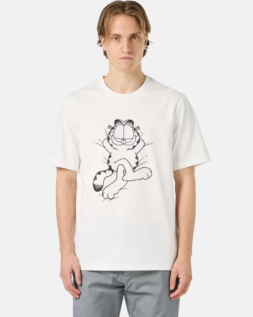 Iceberg White Cotton Jersey T-shirt With Lazy Garfield Print | T-Shirts And Polo