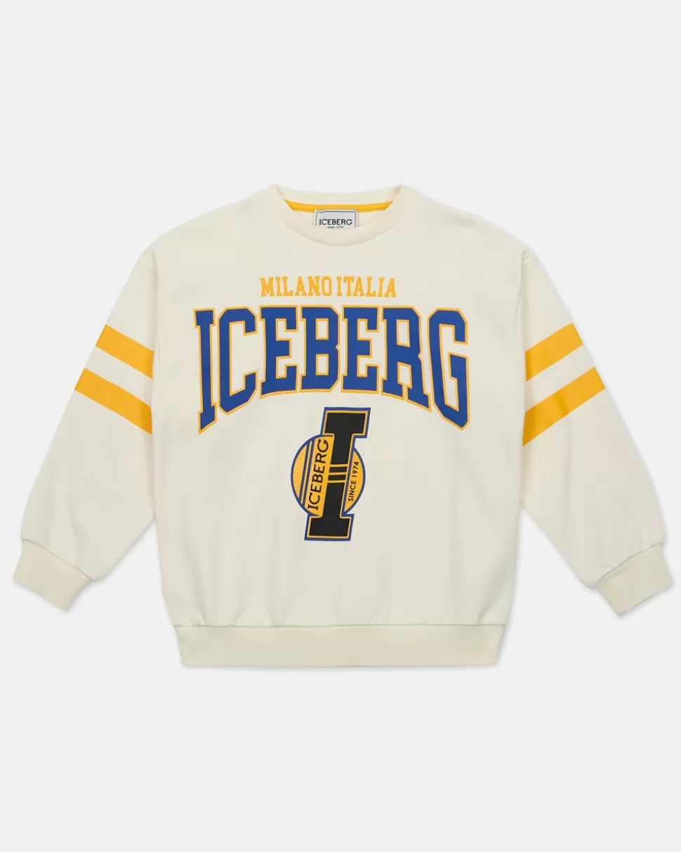 Iceberg White Crewneck Sweatshirt Inspired By Basketball Style | Kids/BOY Boy Fw24
