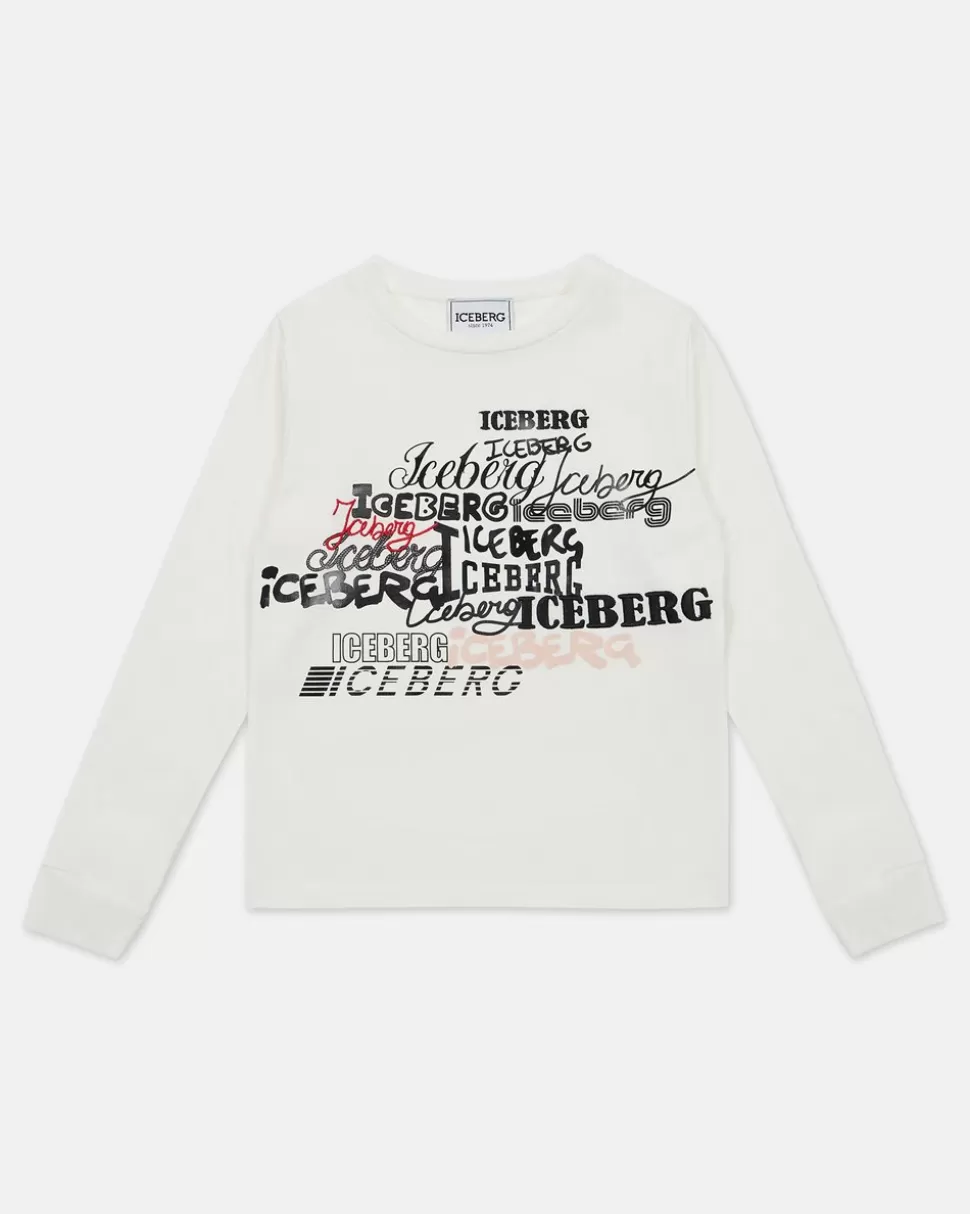 Iceberg White Crew-neck Sweatshirt With Logos On The Chest | Kids Girl Fw24