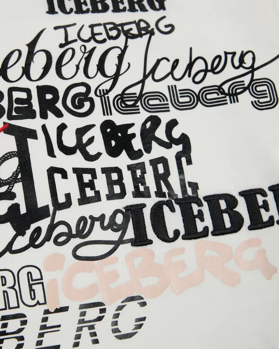Iceberg White Crew-neck Sweatshirt With Logos On The Chest | Kids Girl Fw24