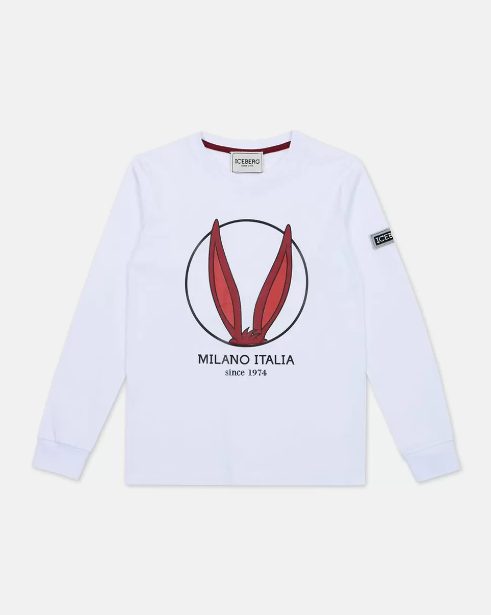 Iceberg White Crew-neck Sweatshirt With Stylized Looney Tunes Silhouettes | Kids/BOY Boy Fw24