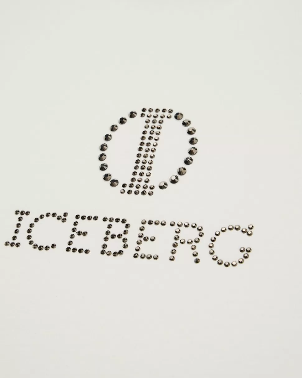 Iceberg White Crop T-shirt With Studs And Logo | Kids Girl Fw24